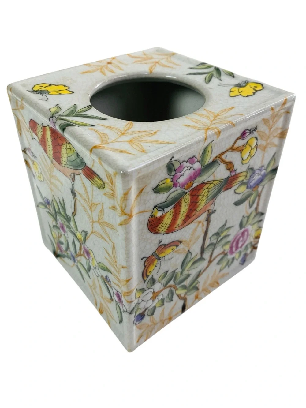 Chinoiserie Tole Bird Ceramic Tissue Box Cover